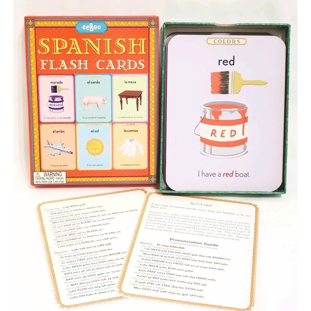 eeBoo 56 SPANISH Flash Cards Basic Vocabulary Illustrated Pronunciation Guides